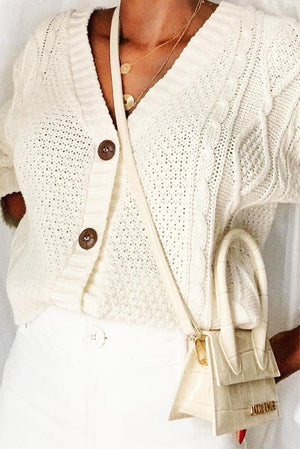 Cable Knit Cream Cropped Button Up Cadigan | Uniquely Sophia's