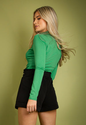 Green Slinky Ruched Front Shirt | Uniquely Sophia's