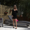 Black Long Sleeve Mesh Overlay Mini Dress | Uniquely Sophia's