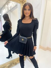 Black Knitted Pleat Skirt | Uniquely Sophia's