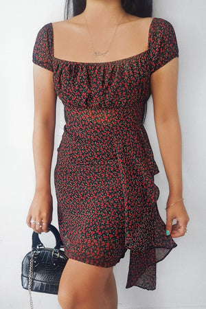Black Floral Print Mini Dress | Uniquely Sophia's