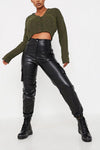 Khaki Cable Cropped Button Up Cardigan