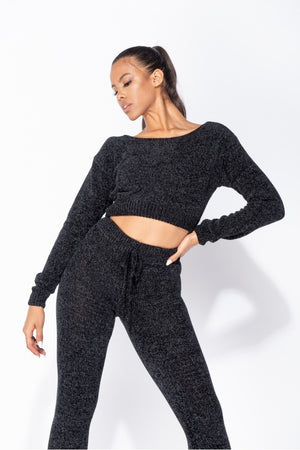 Black Chenille knitted lounge set | Uniquely Sophia's