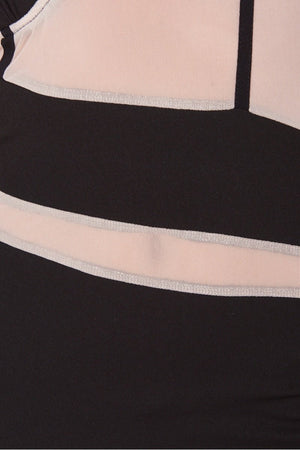 Black Mesh Panel Asymmetric Hem Mini Dress