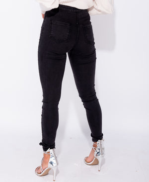 Charcoal Ripped High Waist Jeggings | Uniquely Sophia's