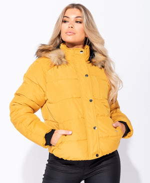 Mustard hooded puffa jacket by uniquely-sophias