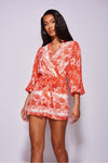 Coral Floral Balloon Sleeve Belted Playsuit | Uniquely Sophia's