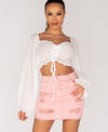Pink Distressed Denim Mini Skirt | Uniquely Sophia's