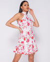Floral Print Lace Trim Frill Detail Backless Dress | Uniquely Sophia's