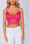 Pink Lace Crochet Trim Strappy Crop Top | Uniquely Sophia's