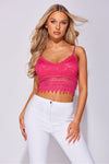 Pink Lace Crochet Trim Strappy Crop Top