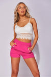 Pink Military Button High Waisted Shorts