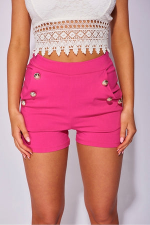 Pink Military Button High Waisted Shorts