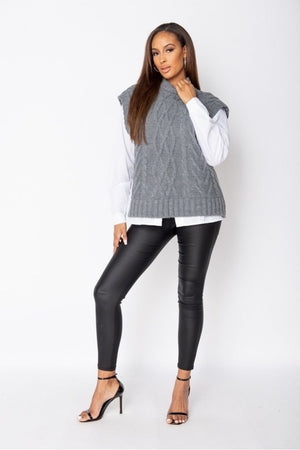 Grey Cable Knit Sleeveless Jumper