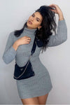 Grey Roll Neck Knitted Mini Dress | Uniquely Sophia's