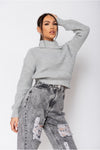 Grey Turtle Neck Rib Knit Jumper | Uniquely Sophia's