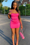 Hot Pink Satin Cowl Neck Mini Dress | Uniquely Sophia's
