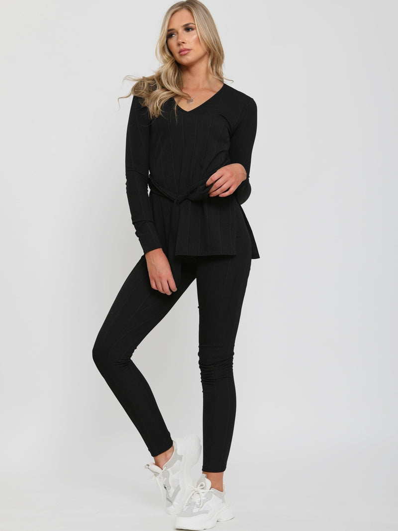 High Rise Flare Trousers with Side Slit