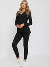 Ribbed Side Split Black Top and Trousers Lounge Set