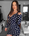 Polka Dot Wrap Front Ruching Bodycon Mini Dress | Uniquely Sophia's