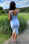 Blue Slinky Scoop Neck Midi Dress | Uniquely Sophia's