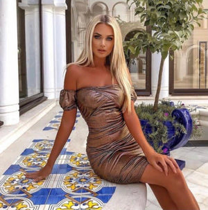 Bronze Bardot Mini Dress | Uniquely Sophia's