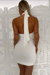 White Slinky Cross Over Bodycon Dress