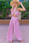 Pink Palazzo Trousers & Crossover Crop Top