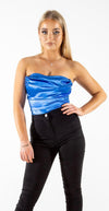 Blue cowl neck  satin bodysuit | Uniquely Sophia's