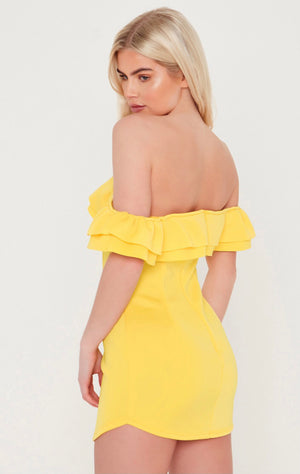 Bardot Ruffle Premium Scuba Mini Dress | Uniquely Sophia's