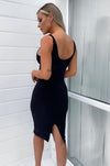 Black Slinky Scoop Neck Midi Dress | Uniquely Sophia's