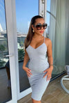 Grey Rib Knit Cami Strap Midi Dress