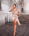 Champagne Velvet Wrap Bodycon Mini Dress | Uniquely Sophia's