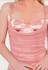Draped Mesh Underwired Satin Bodycon Dress Blush Pink