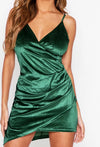 Green Velvet Wrapover Mini Dress