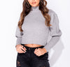 Puff Sleeve High Neck Rib Panel Knitted Jumper by uniquely-sophias