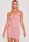 Stretch Suede Ruched Bust Bodycon Dress Rose Pink