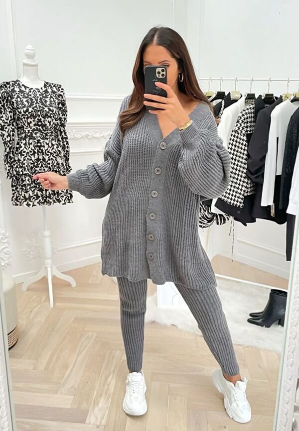 Charcoal grey Oversized knitted cardigan & leggings