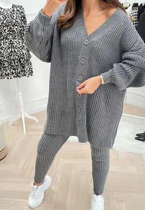 Charcoal grey Oversized knitted cardigan & leggings