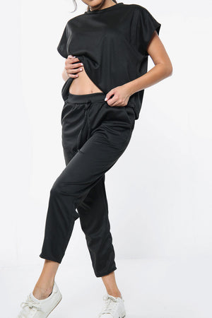 Black short sleeve boxy top and joggers | Uniquely Sophia's