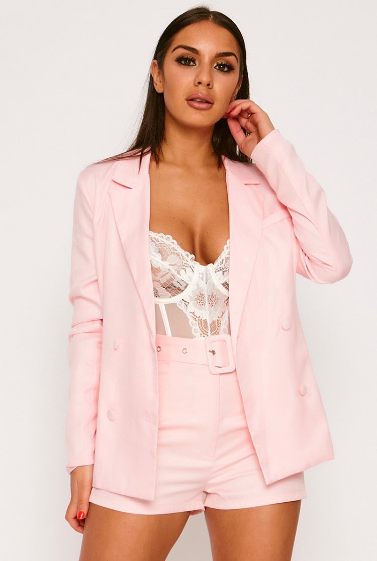 Button Front Blazer Pink | Uniquely Sophia's