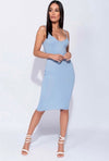 Powder Blue Rib Knit Cami Strap Midi Dress