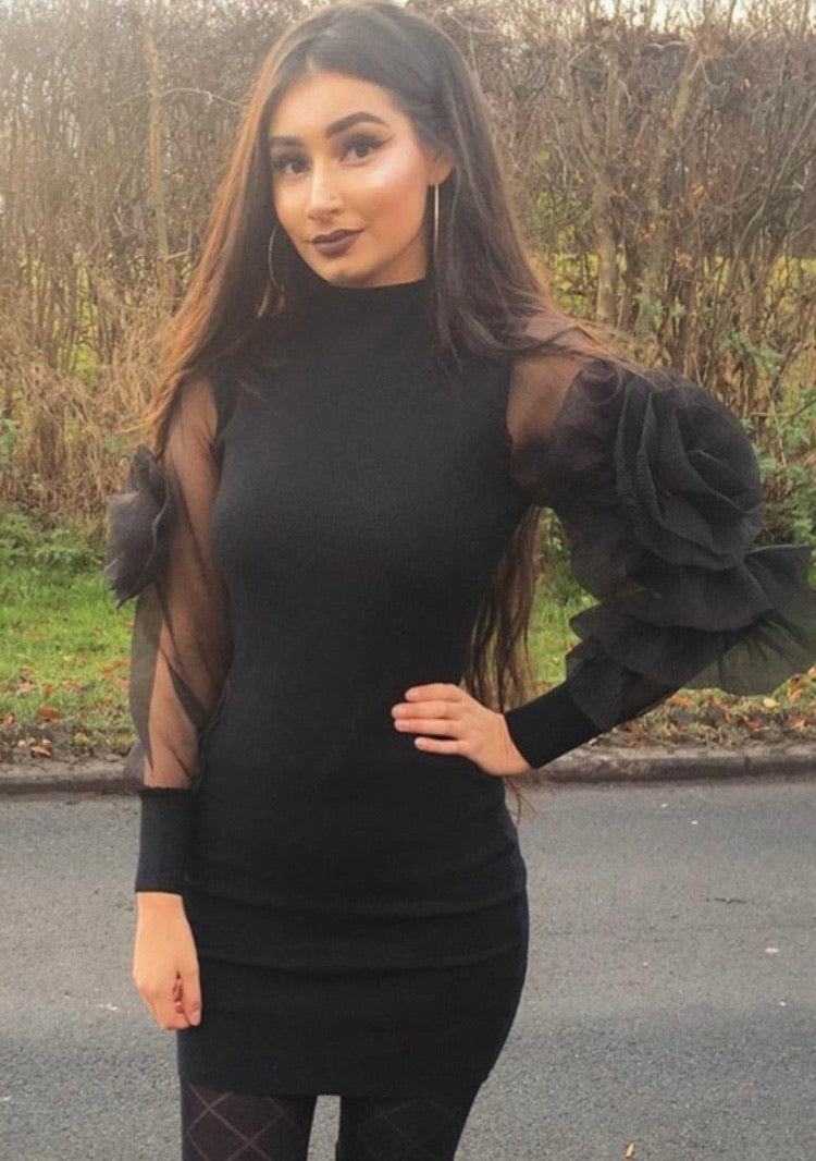 Black rose sleeve jumper dress | Uniquely Sophia's