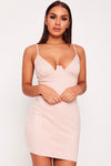 Embellished Pearl / Diamante Bodycon  Suede Dress Pink | Uniquely Sophia's