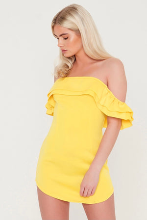 Bardot Ruffle Premium Scuba Mini Dress | Uniquely Sophia's
