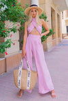 Pink Palazzo Trousers & Crossover Crop Top