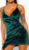 Green Velvet Wrapover Mini Dress