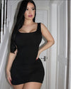 Black Rib Knit Scoop Neck Bodycon Mini Dress | Uniquely Sophia's