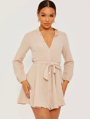 Cheesecloth Belted Shirt Dress