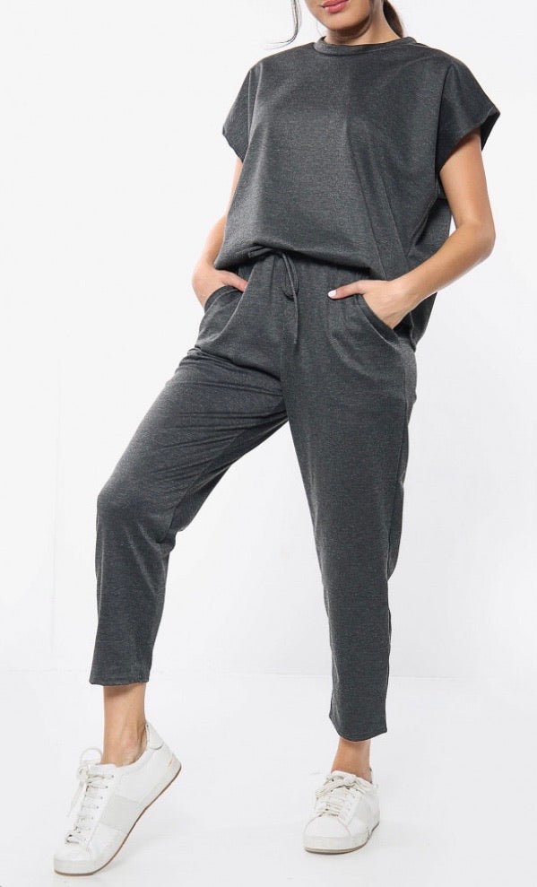 Charcoal short sleeve boxy top and joggers